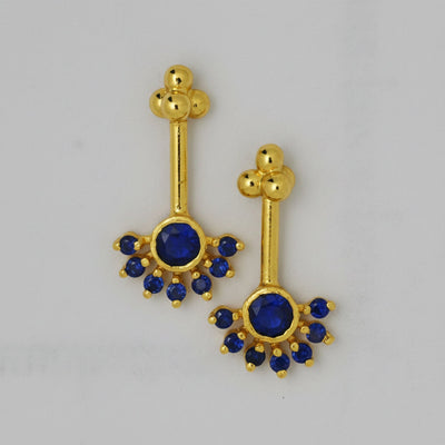 Silver Bugadi Aster Flower 4 Bead Top Gold Blue Sapphire Design