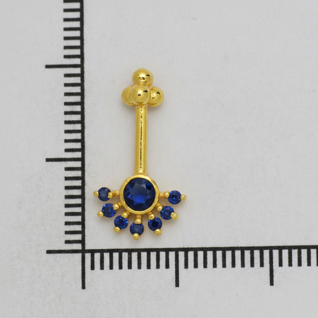 Silver Bugadi Aster Flower 4 Bead Top Gold Blue Sapphire Design