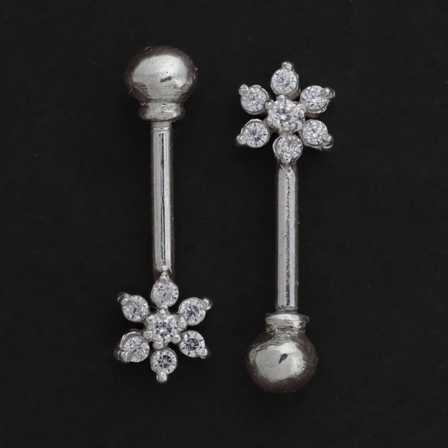 Silver Bugadi 7 Stone Flower Ball Top Diamond Design