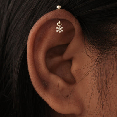 Silver Bugadi 7 Stone Flower Hanging Ball Top Diamond Design