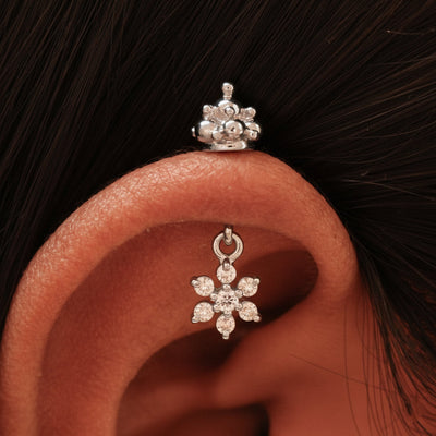 Silver Bugadi 7 Stone Flower Hanging Gopuram Top Diamond Design