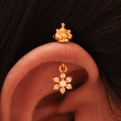 Silver Bugadi 7 Stone Flower Hanging Gopuram Top Gold Diamond Design