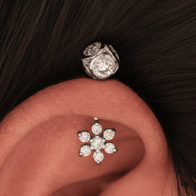 Silver Bugadi 7 Stone Flower Stone Ball Top Diamond Design