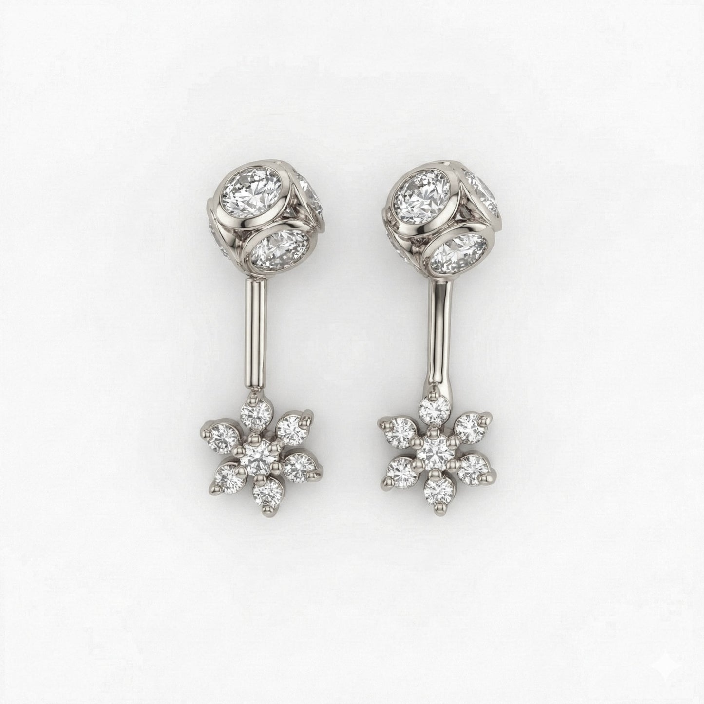 Silver Bugadi 7 Stone Flower Stone Ball Top Diamond Design