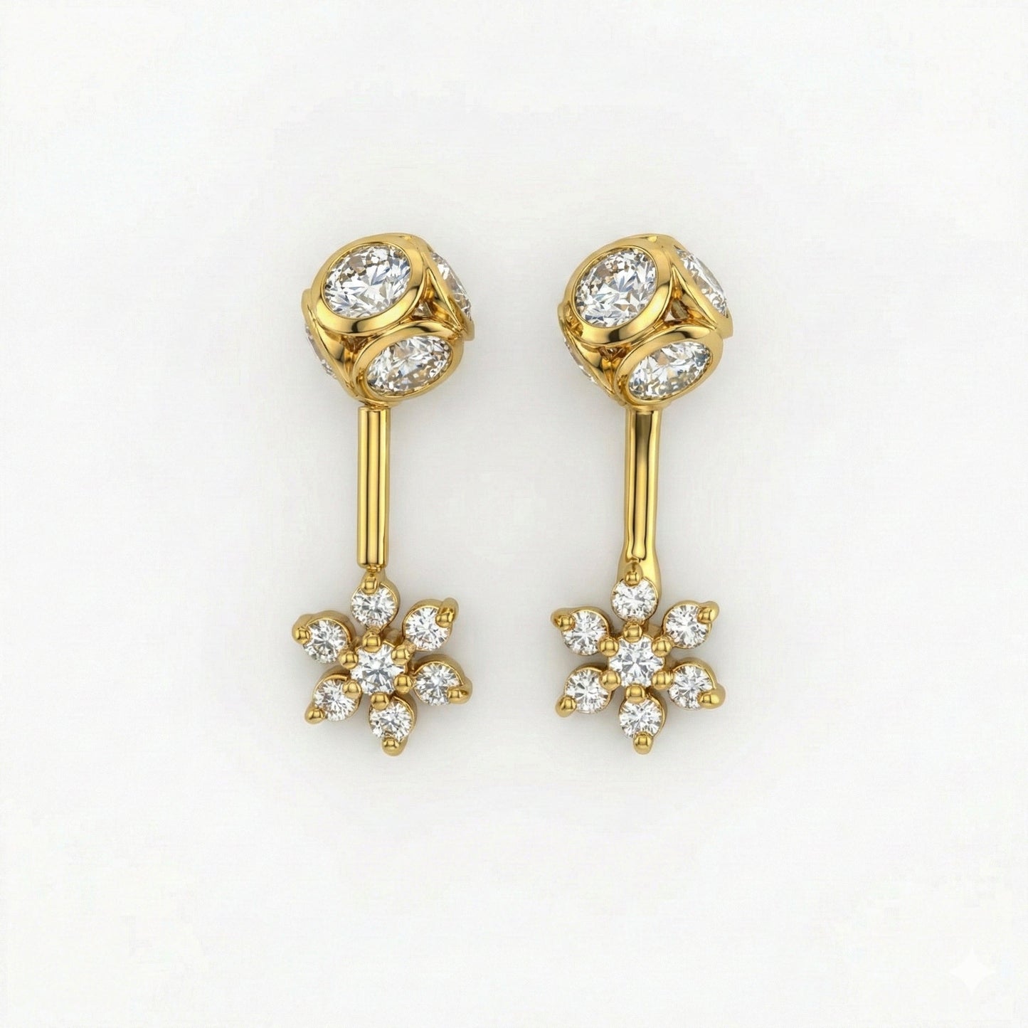 Silver Bugadi 7 Stone Flower Stone Ball Top Gold Diamond Design
