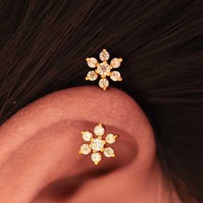 Silver Bugadi 7 Stone Flower Dual Gold Diamond Design