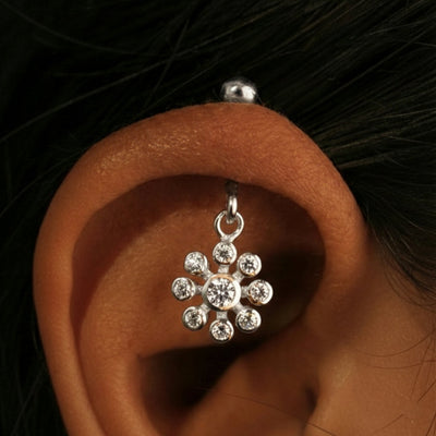 Silver Bugadi 9 Stone Flower Hanging Ball Top Diamond Design