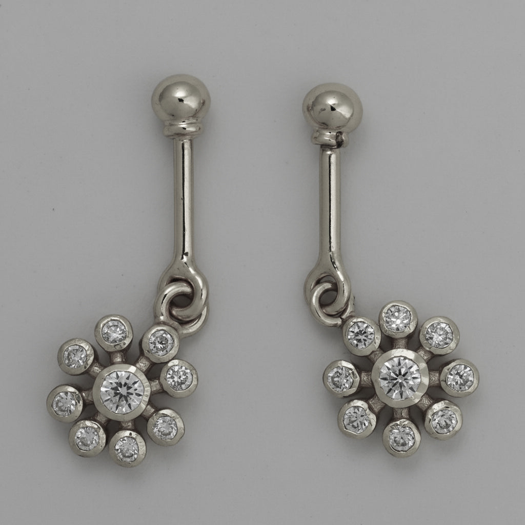 Silver Bugadi 9 Stone Flower Hanging Ball Top Diamond Design