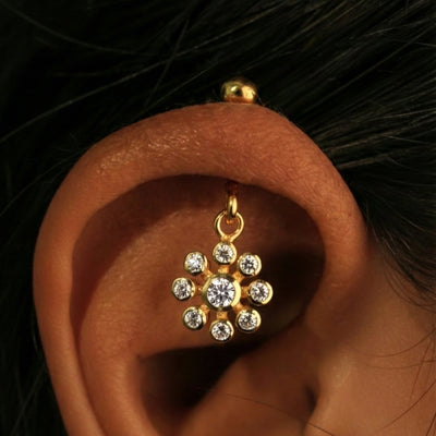 Silver Bugadi 9 Stone Flower Hanging Ball Top Gold Diamond Design