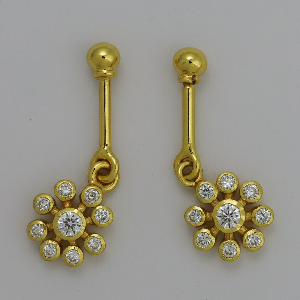 Silver Bugadi 9 Stone Flower Hanging Ball Top Gold Diamond Design