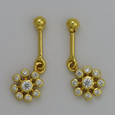 Silver Bugadi 9 Stone Flower Hanging Ball Top Gold Diamond Design