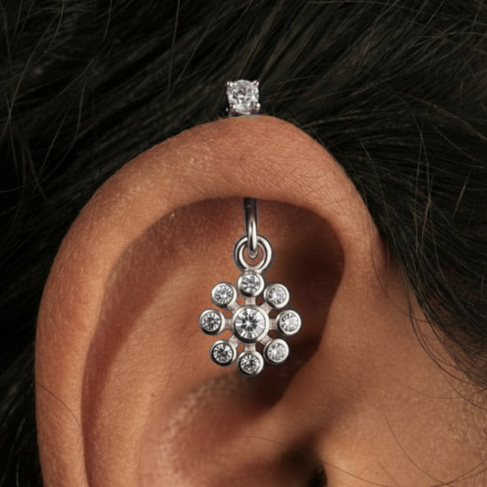 Silver Bugadi 9 Stone Flower Hanging Stone Top Diamond Design