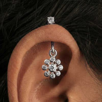 Silver Bugadi 9 Stone Flower Hanging Stone Top Diamond Design