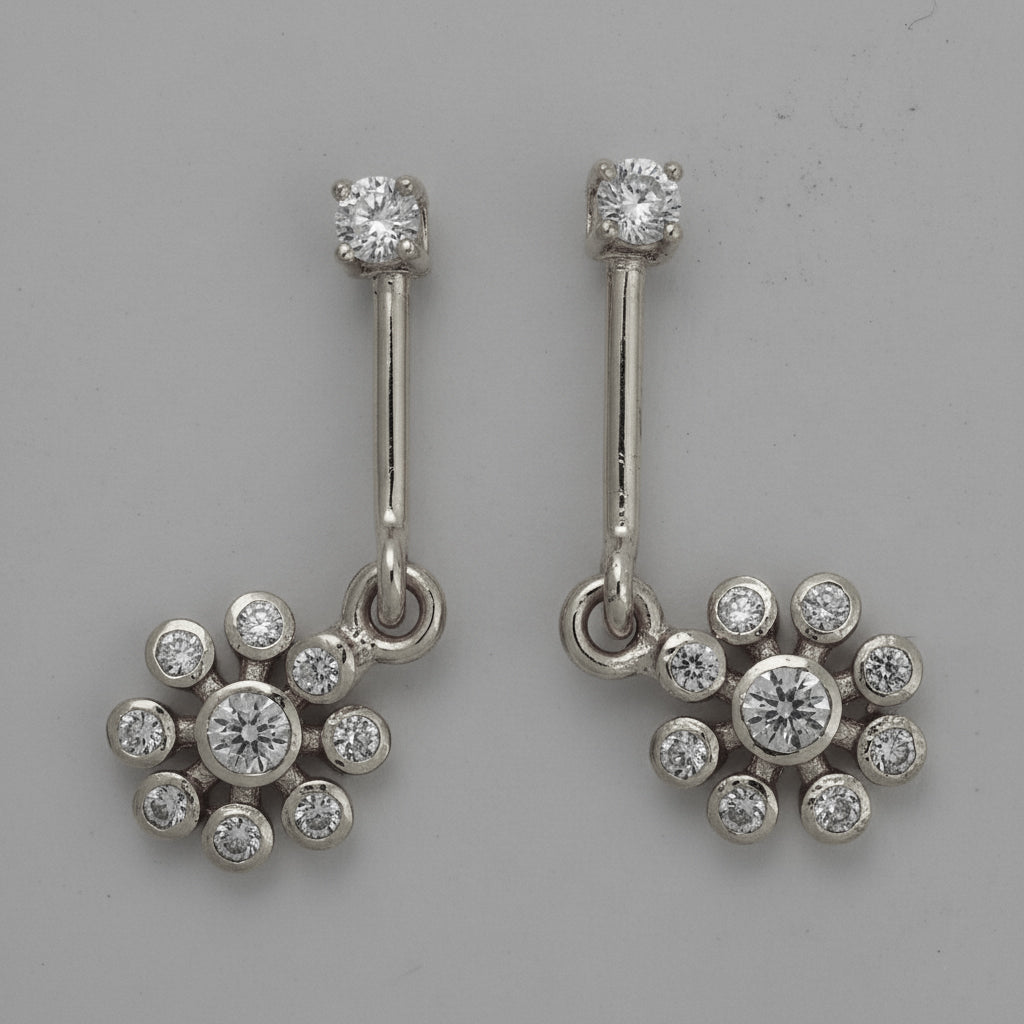 Silver Bugadi 9 Stone Flower Hanging Stone Top Diamond Design