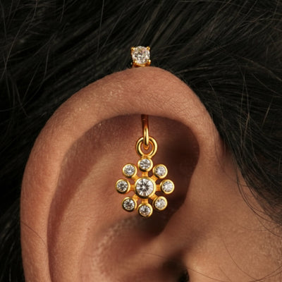 Silver Bugadi 9 Stone Flower Hanging Stone Top Gold Diamond Design