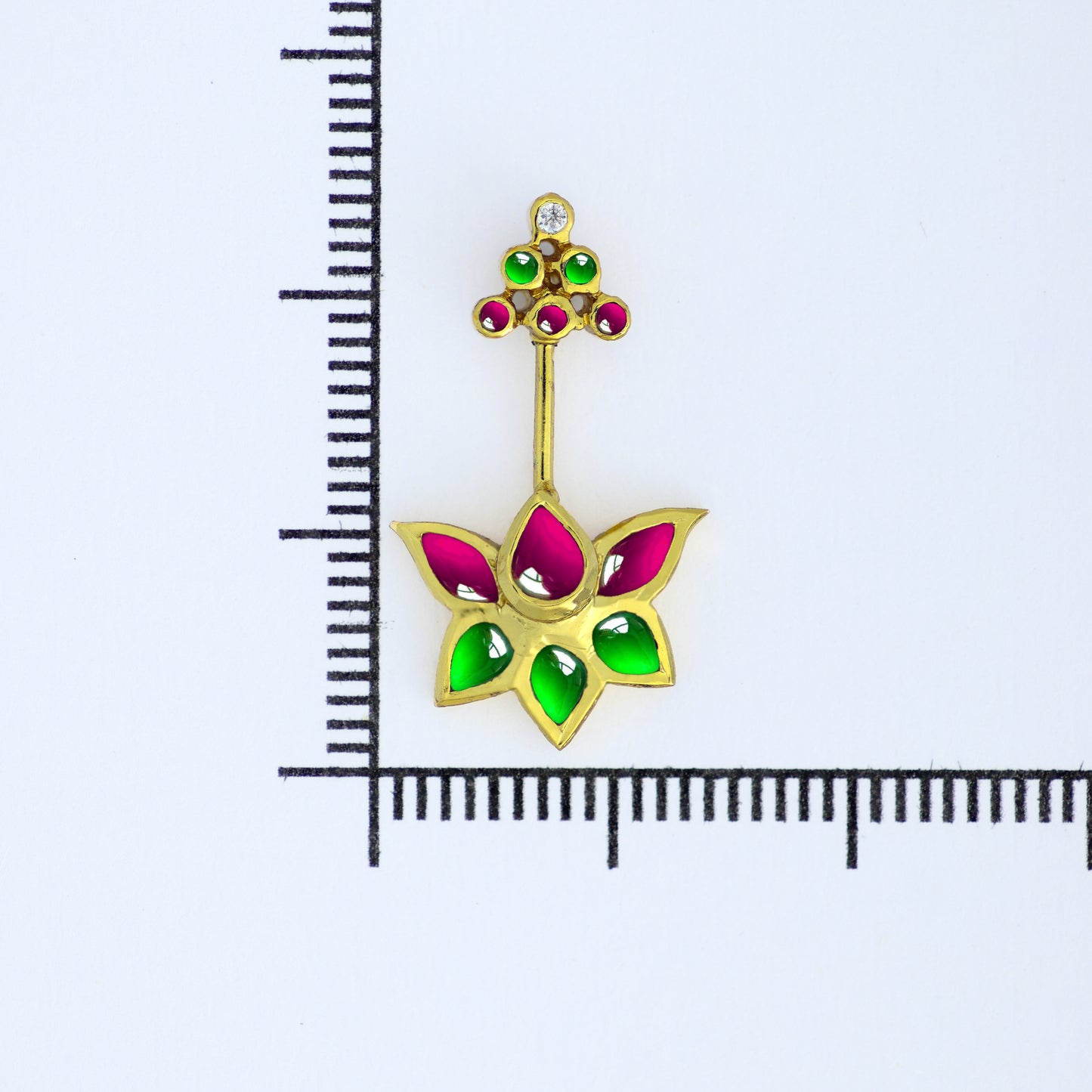 Silver Bugadi Kemp Lotus Temple Top Gold Ruby Red Emerald Green Design