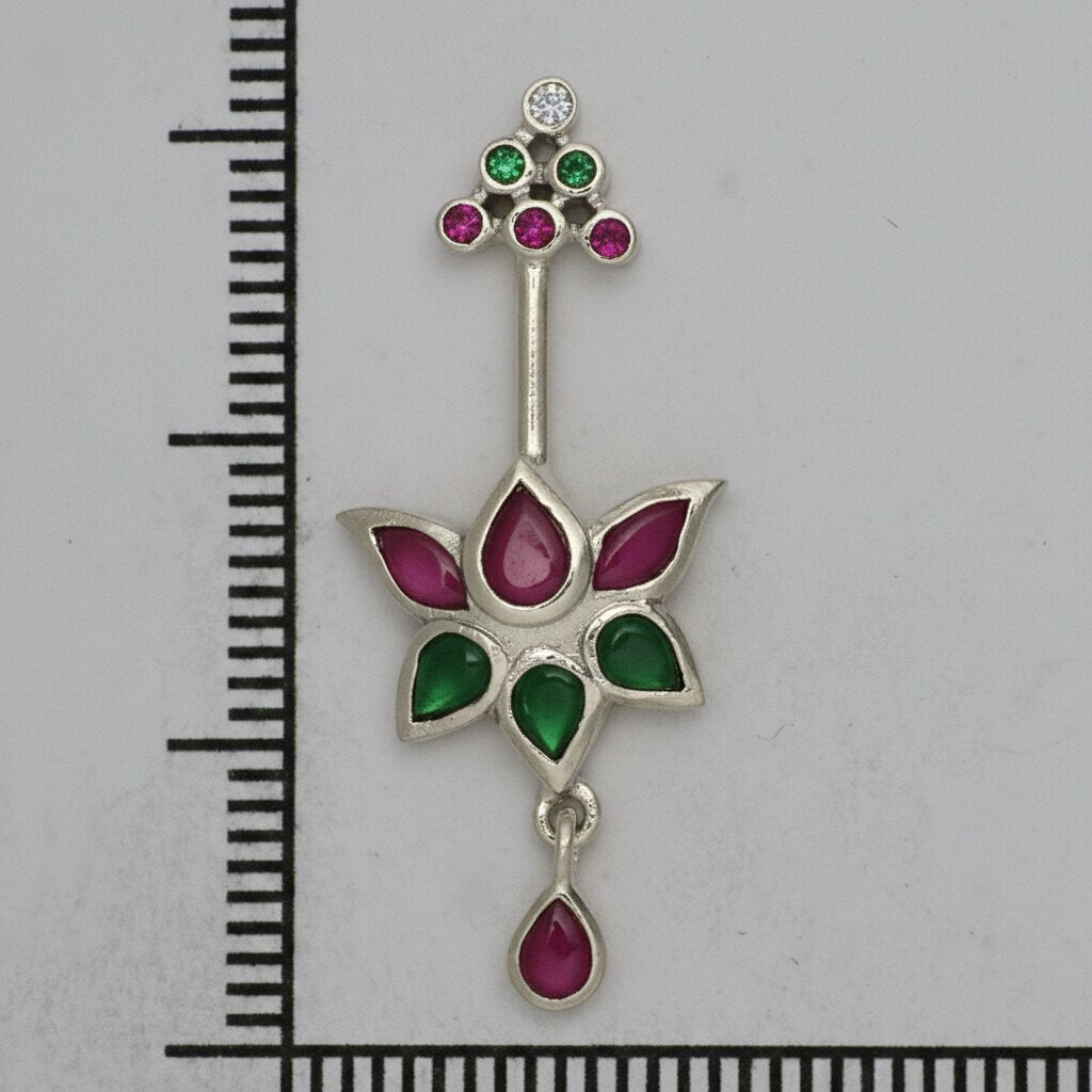 Silver Bugadi Kemp Lotus Temple Top & Drop Diamond Design
