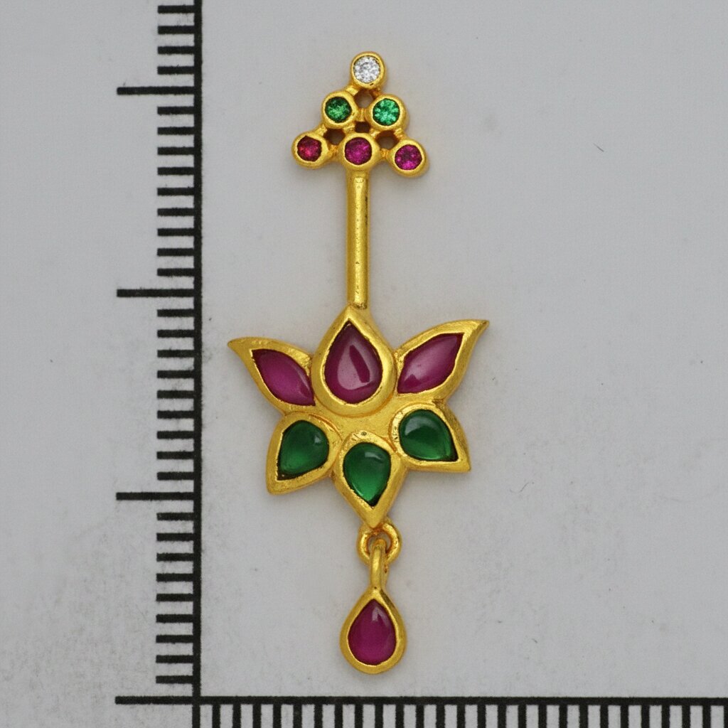 Silver Bugadi Kemp Lotus Temple Top & Drop Gold Diamond Design