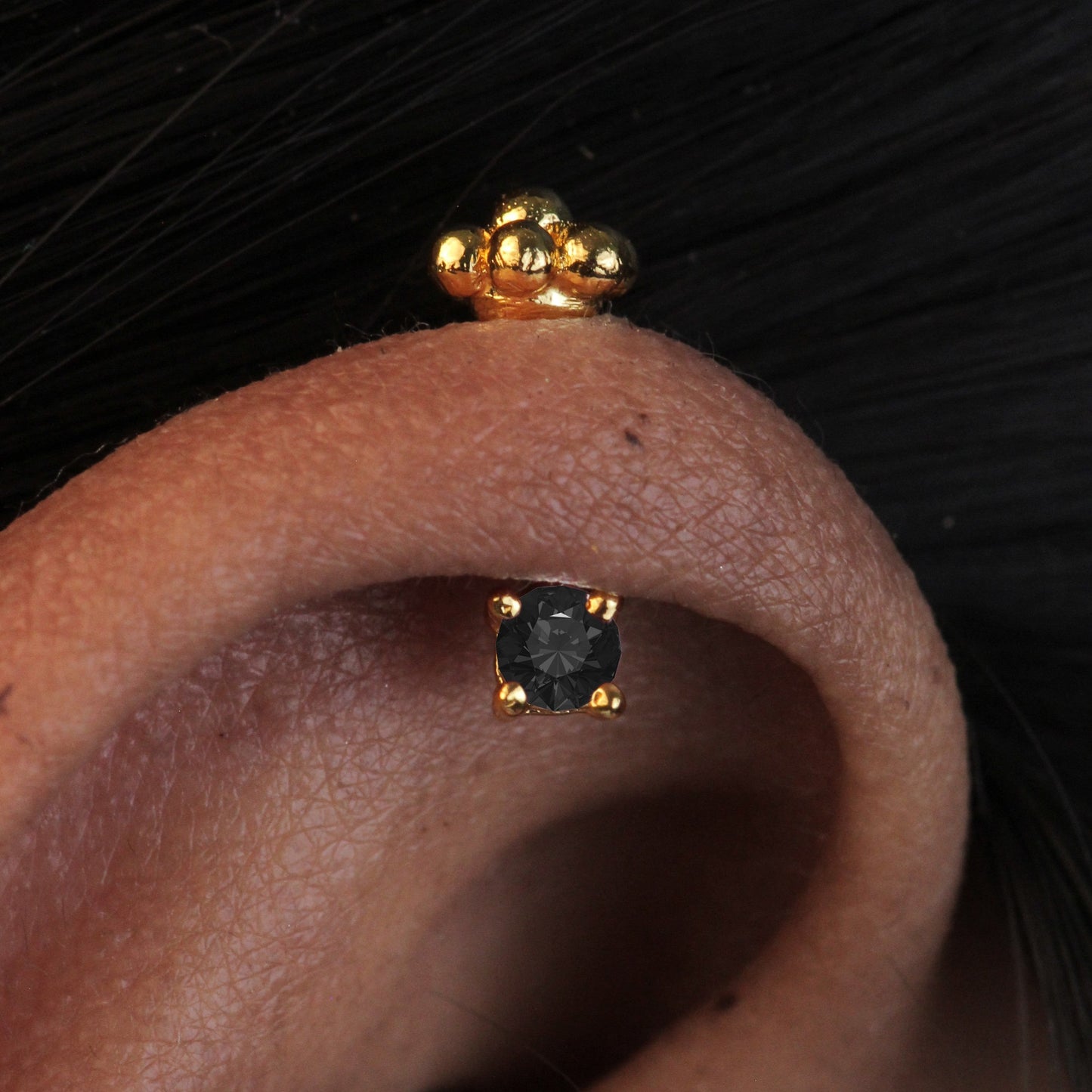 Silver Bugadi Solo Stone 6 Bead Top Gold Nazar Black Design