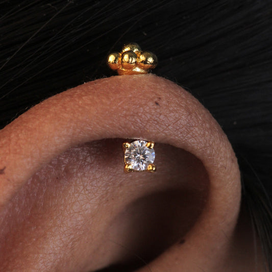 Silver Bugadi Solo Stone 6 Bead Top Gold Diamond Design