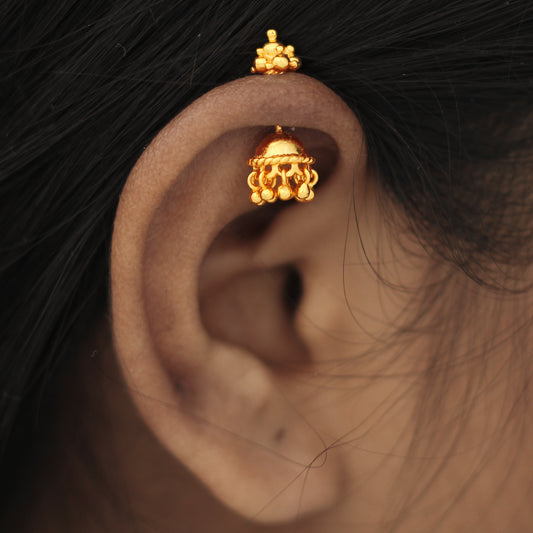 Silver Bugadi Jhumka Gopuram Top Gold Design