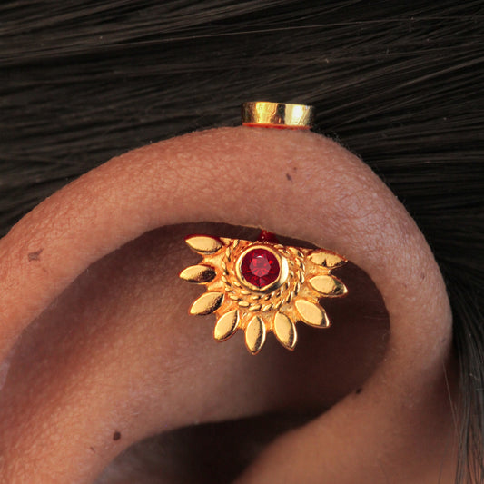 SUN BUGADI RED STONE GOLD PLATED