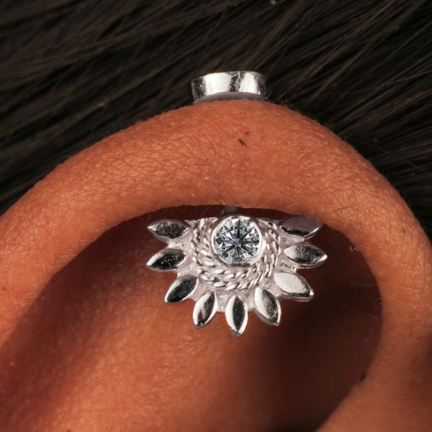 Silver Bugadi Sun Flat Top Diamond Design