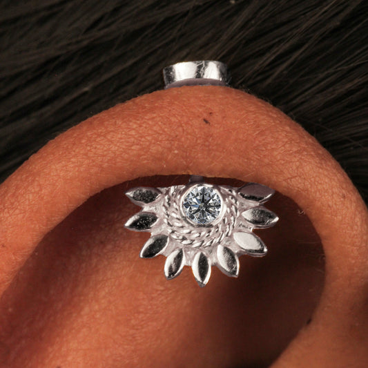 Silver Bugadi Sun Flat Top Diamond Design