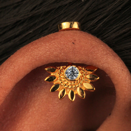 Silver Bugadi Sun Flat Top Gold Diamond Design