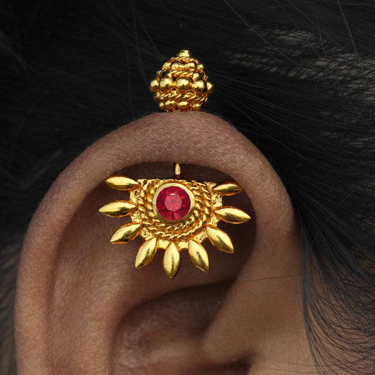 Silver Bugadi Sun Shikhara Top Gold Ruby Red Design