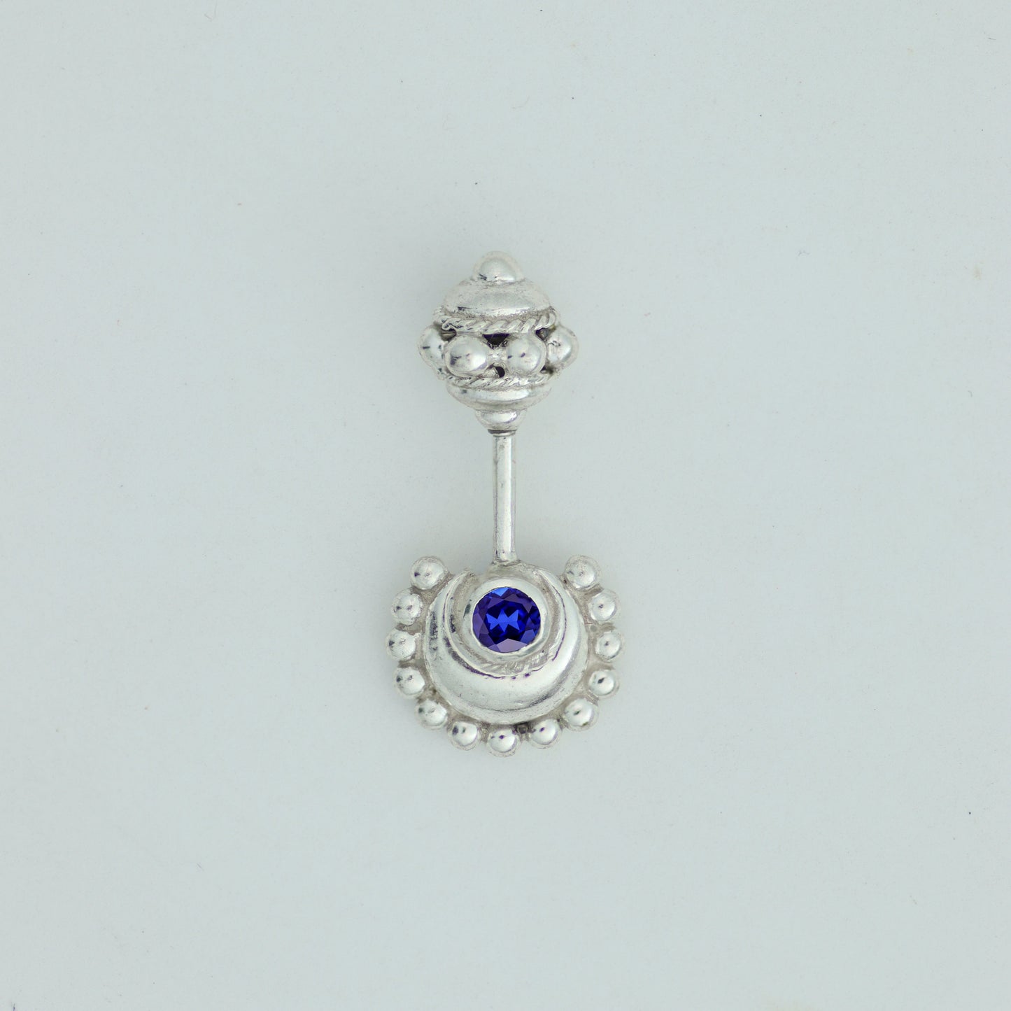 Silver Bugadi Circle Moon Gada Top Sapphire Blue Design