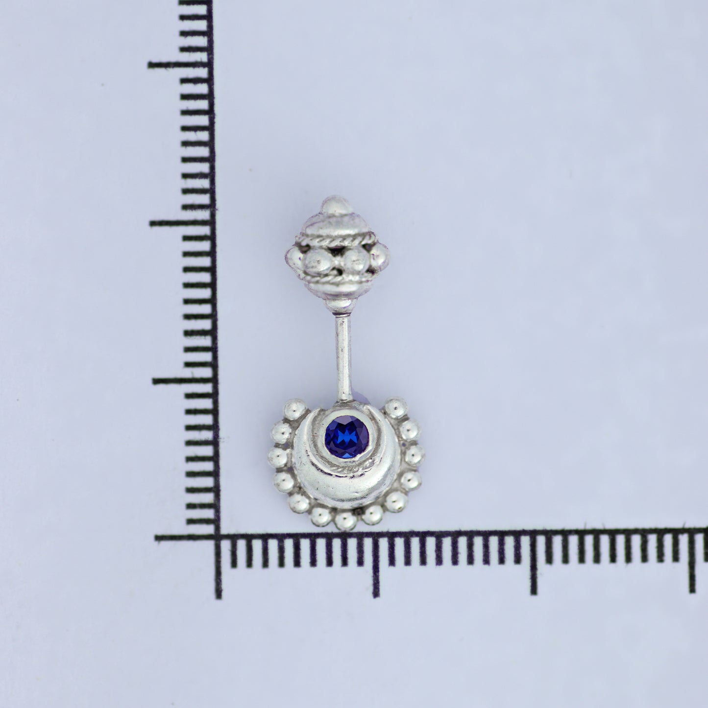 Silver Bugadi Circle Moon Gada Top Sapphire Blue Design