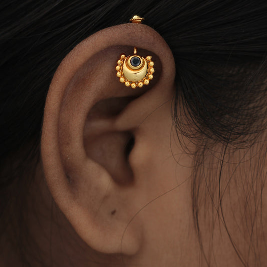 Silver Bugadi Circle Moon Wired Ball Top Gold Nazar Black Design