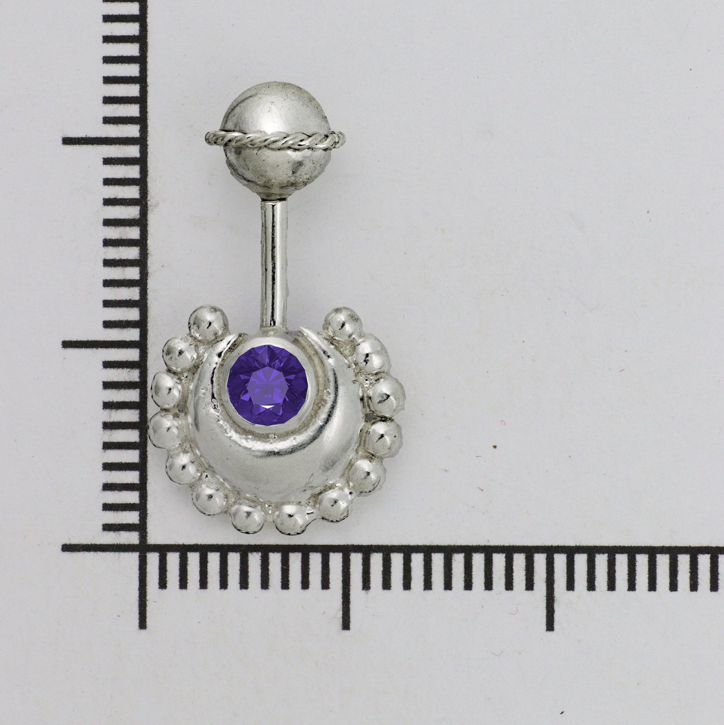 Silver Bugadi Circle Moon Wired Ball Top Purple Amethyst Design
