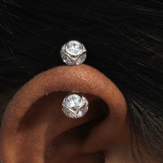 Silver Bugadi Stone Ball Dual Diamond Design