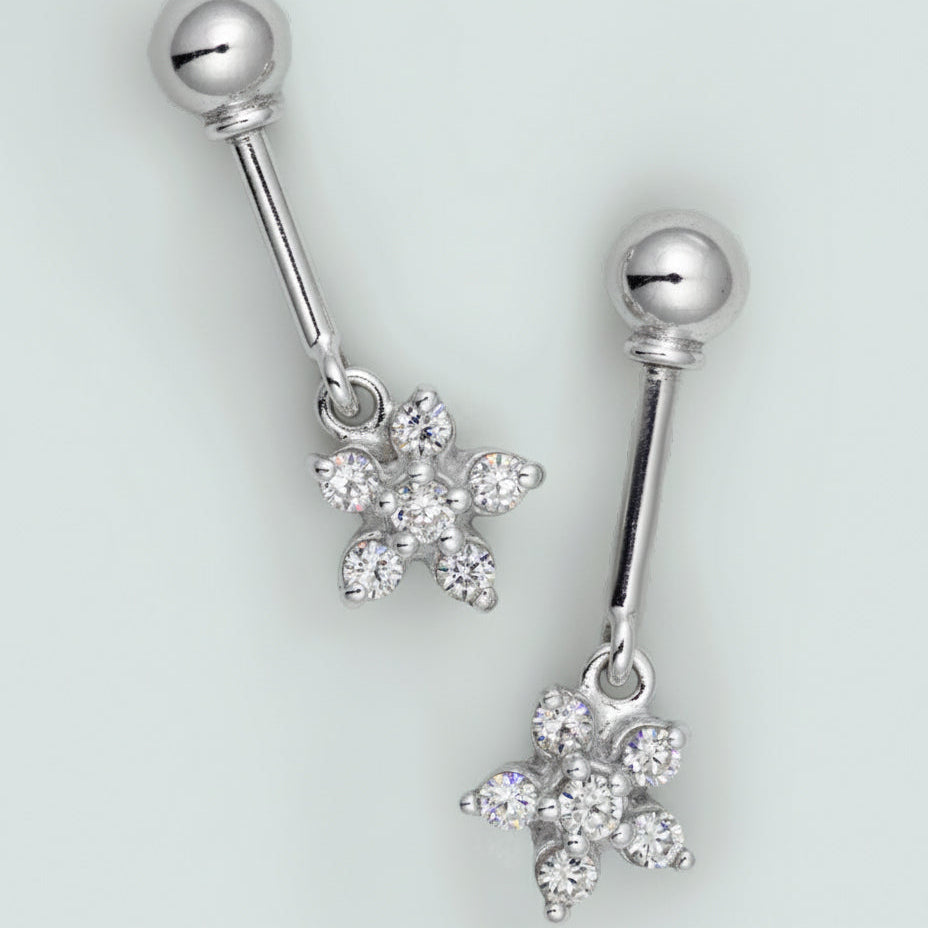 Silver Bugadi 6 Stone Flower Hanging Ball Top Diamond Design