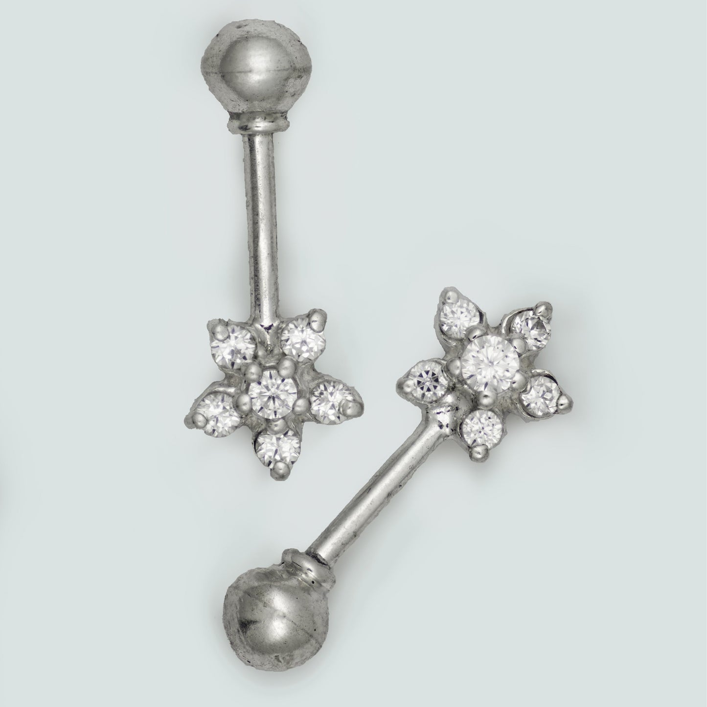 Silver Bugadi 6 Stone Flower Ball Top Diamond Design