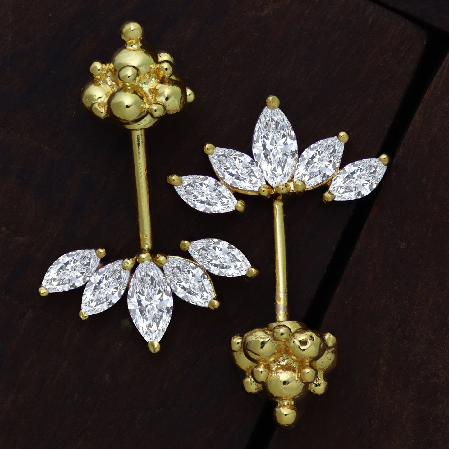 Silver Bugadi 5 Marquis MSB Gopuram Top Gold Diamond Design