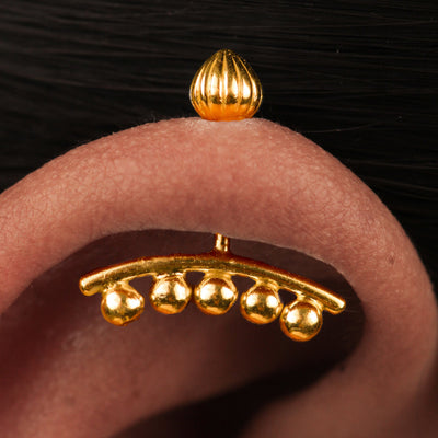 Silver Bugadi 5 Ball Line Modak Top Gold Design