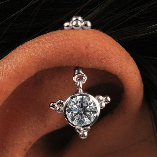 Silver Bugadi Vajra Hanging 6 Bead Top Diamond Design