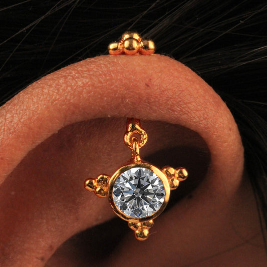 Silver Bugadi Vajra Hanging 6 Bead Top Gold Diamond Design