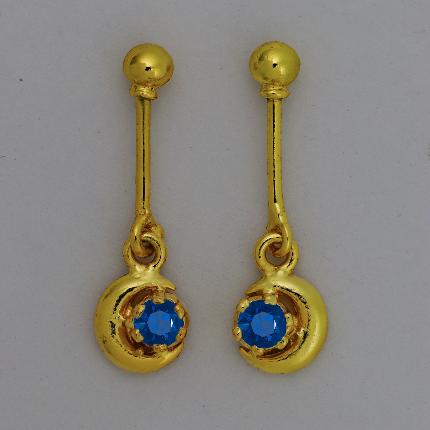 Silver Bugadi Crescent Moon Hanging Ball Top Gold Sapphire Blue Design