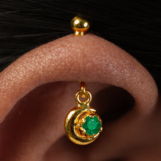 Silver Bugadi Crescent Moon Hanging Ball Top Gold Emerald Green Design