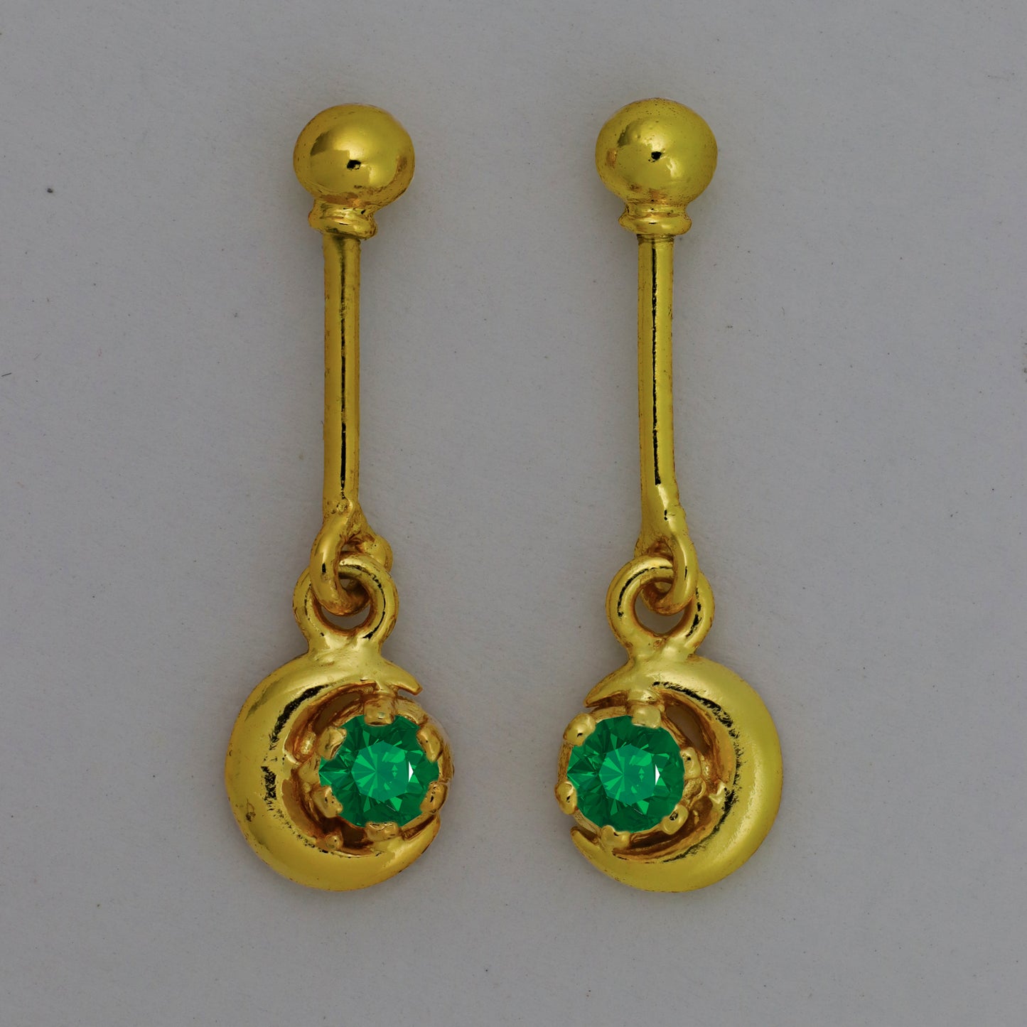 Silver Bugadi Crescent Moon Hanging Ball Top Gold Emerald Green Design