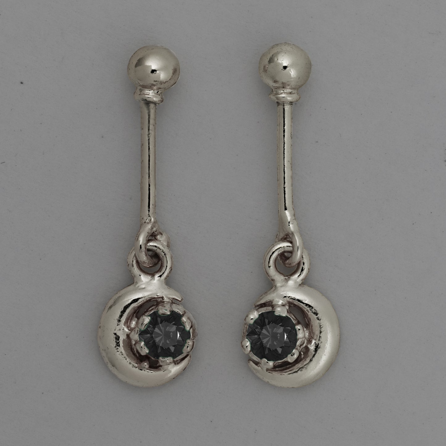 Silver Bugadi Crescent Moon Hanging Ball Top Nazar Black Design