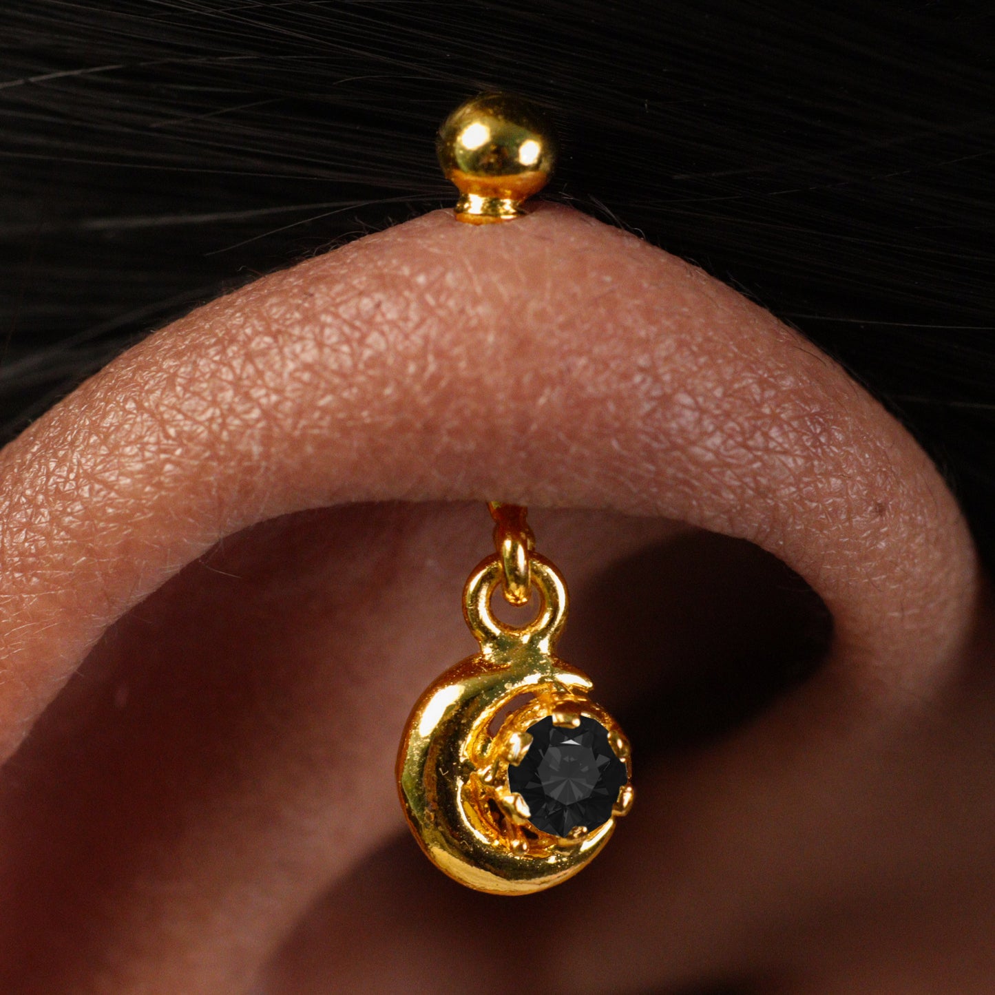 Silver Bugadi Crescent Moon Hanging Ball Top Gold Nazar Black Design