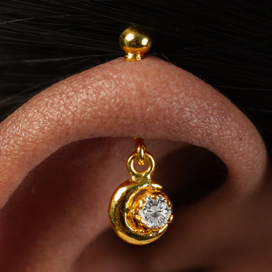 Silver Bugadi Crescent Moon Hanging Ball Top Gold Diamond Design