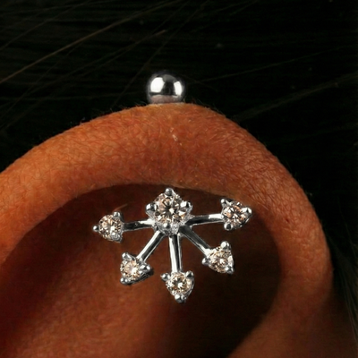 Silver Bugadi 6 Stone Fan Ball Top Diamond Design