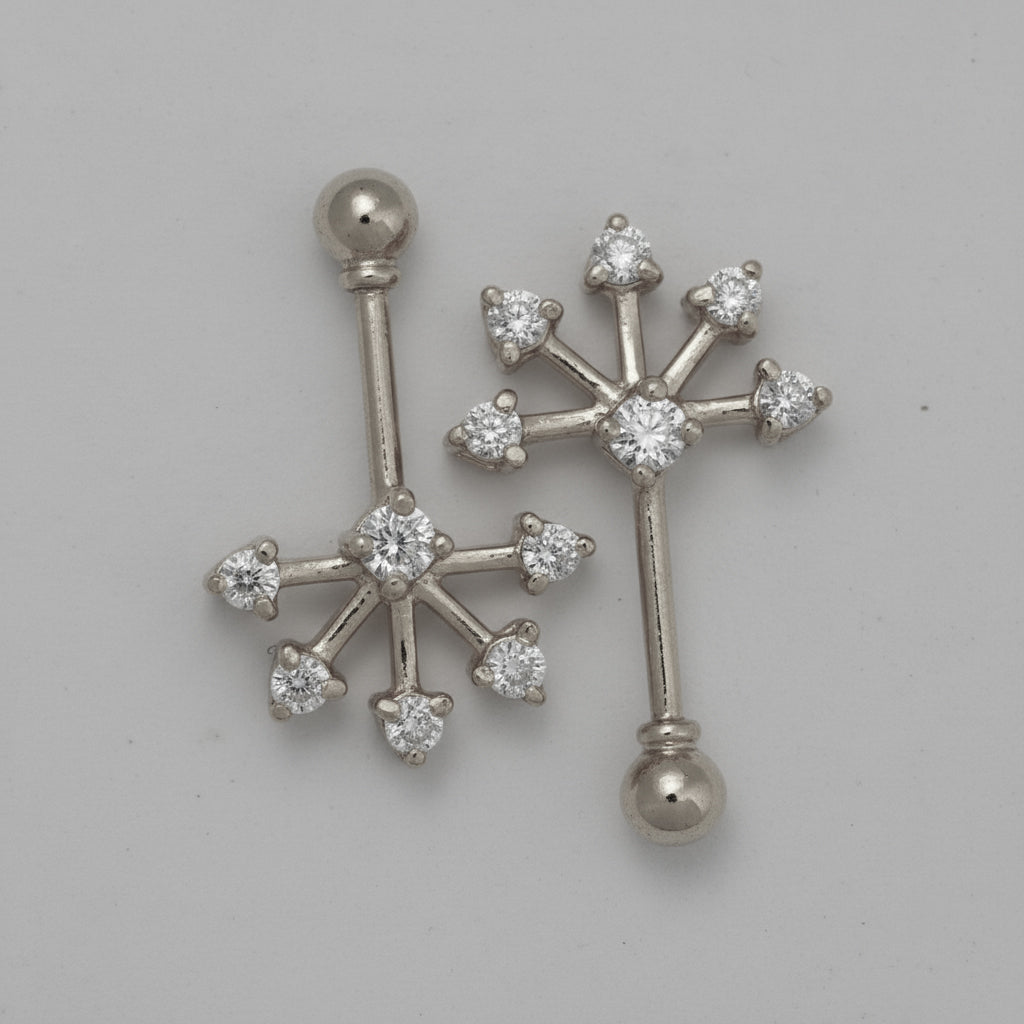 Silver Bugadi 6 Stone Fan Ball Top Diamond Design