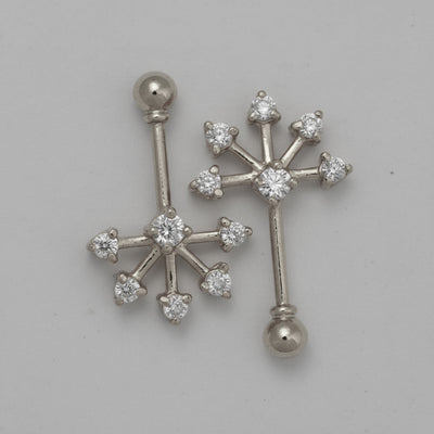 Silver Bugadi 6 Stone Fan Ball Top Diamond Design